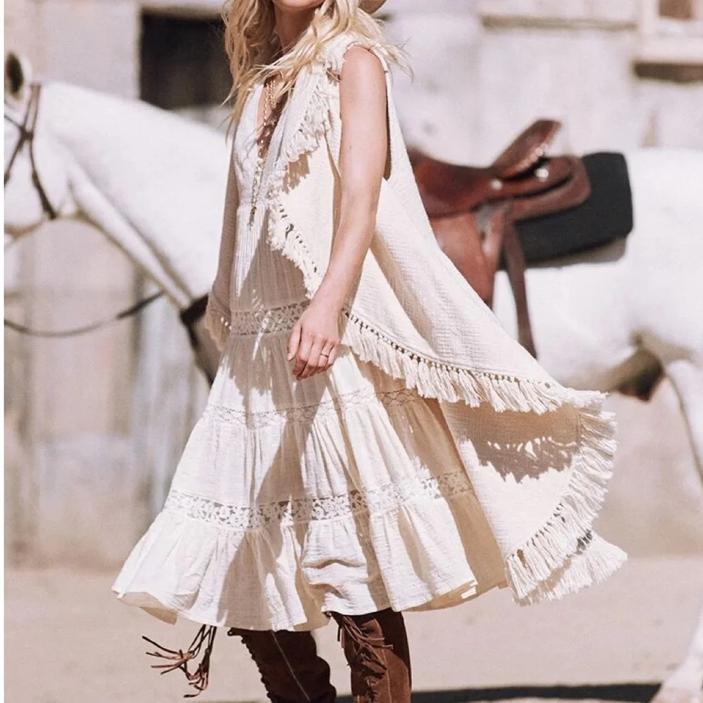 Spell Doe Eyed Midi Dress in Cream - Picture 5 of 16